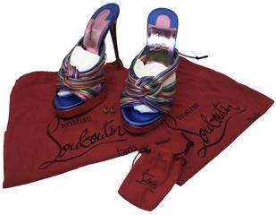 CHRISTIAN LOUBOUTIN MULTITASKI ALTA 120 PLATFORM SANDALS METALLIC HEELS SZ 37